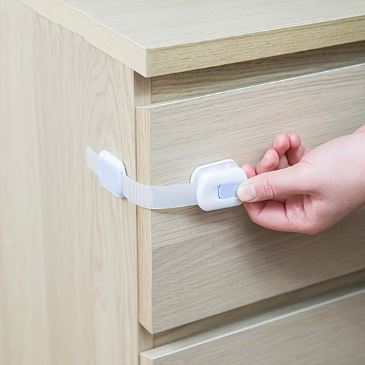 Child safety is a top priority with our 10-Pack Adjustable Cabinet Locks & Straps. Made from Phthalate-Free White Plastic, these multipurpose locks are perfect for baby proofing drawers without the need for drilling. Suitable for ages 14 and up, these