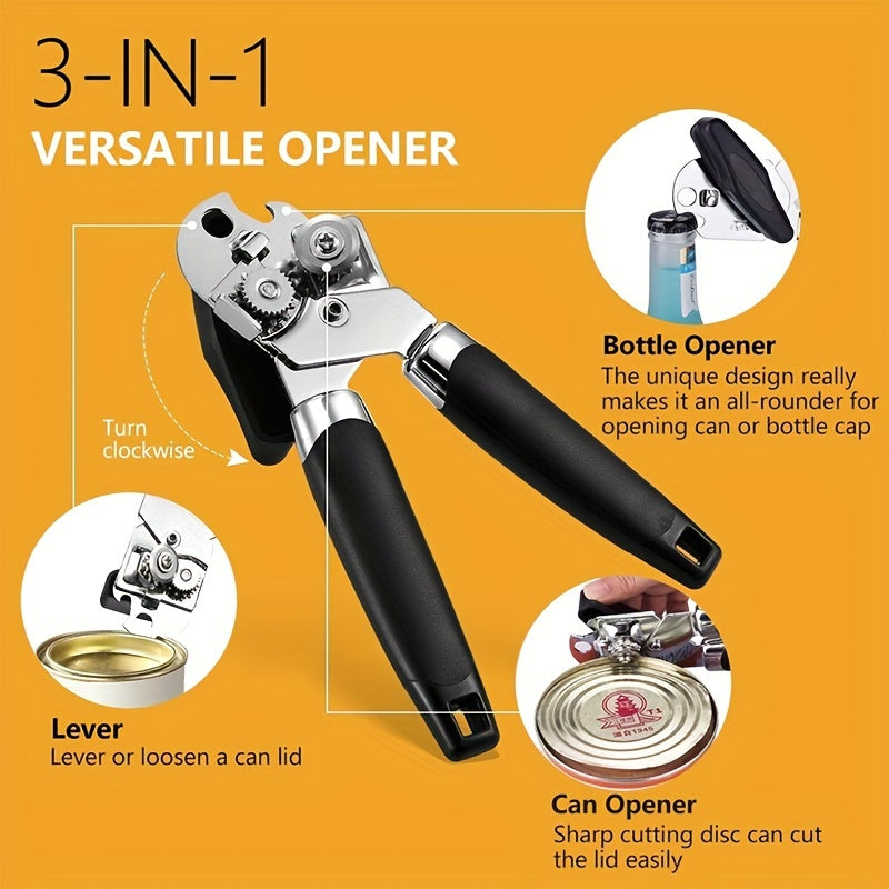 One piece stainless steel jar opener suitable for seniors and individuals with weak hands. This multifunctional manual can opener is ideal for home, kitchen, or restaurant use. A must-have kitchen accessory for all.