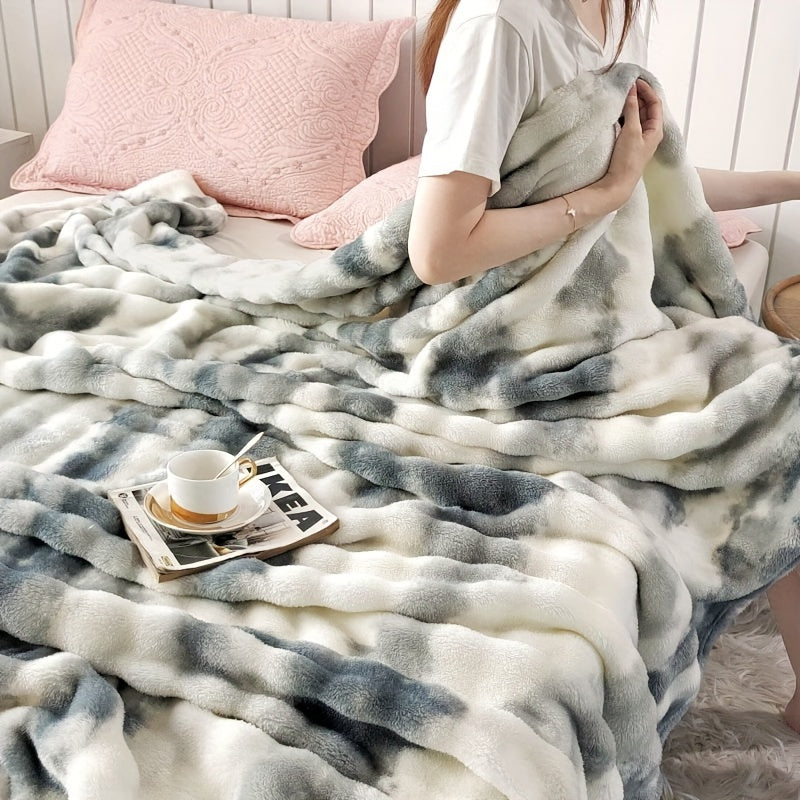 High-end Reversible Tie-Dye Fleece Throw Blanket - Silky, Gentle on Skin & Cozy year-round - Ideal for Sofa, Bed, Lounge, Resting & Outdoor use - Easy to Clean, No Lint Shedding in Shades of Gray, Coffee, Purple, Red - Dual sided, Airy, Modern Design