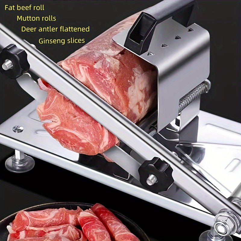 Effortlessly slice beef, mutton, venison, and ginseng with this stainless steel meat slicer - no electricity needed!