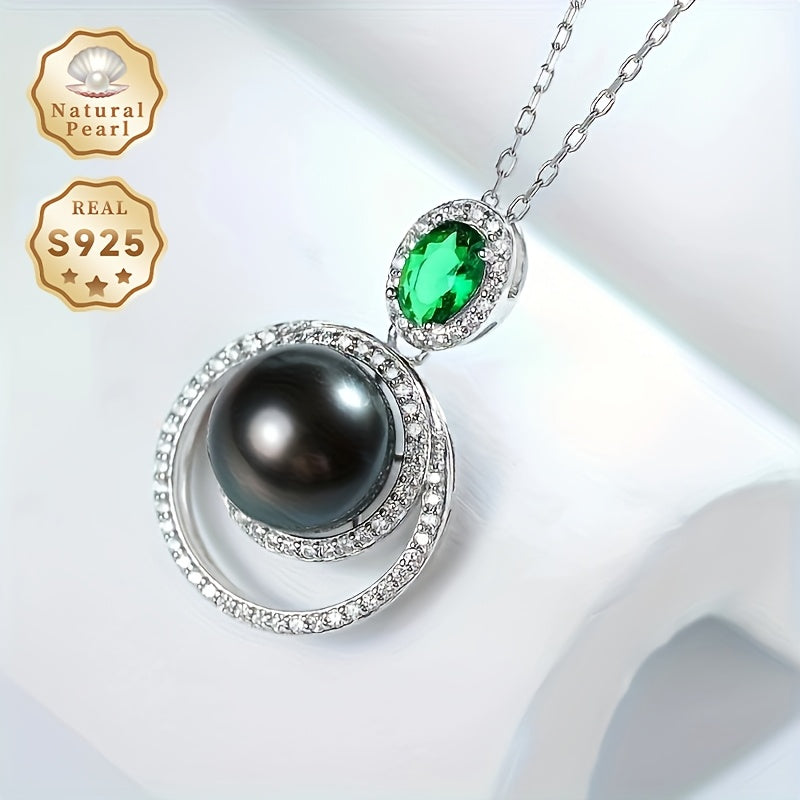 Classic and sophisticated black pearl pendant necklace for women, featuring a 9-10mm natural gemstone set in S925 sterling silver. This timeless piece comes in a gift box, making it ideal for everyday wear or as a special gift.