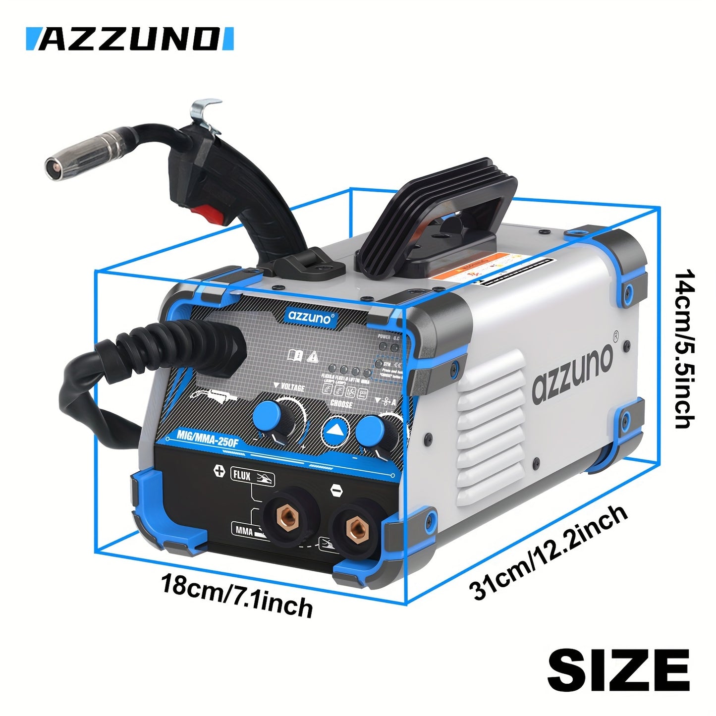 AZZUNO Multi-Function Welding Machine with MIG/MMA/TIG capabilities, portable and versatile, includes US Plug.