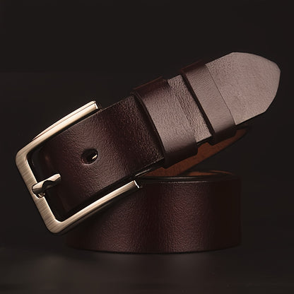 Men's black cowhide leather belt with square alloy buckle - casual fashion accessory, high-quality, do not wash.