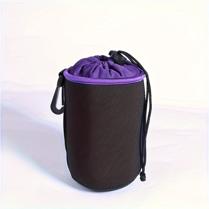 Set of waterproof camera lens bags, featuring a large SLR lens tube with a suede storage pocket. Constructed with durable synthetic fabric, this portable lens case includes a carrying strap for photography accessories.