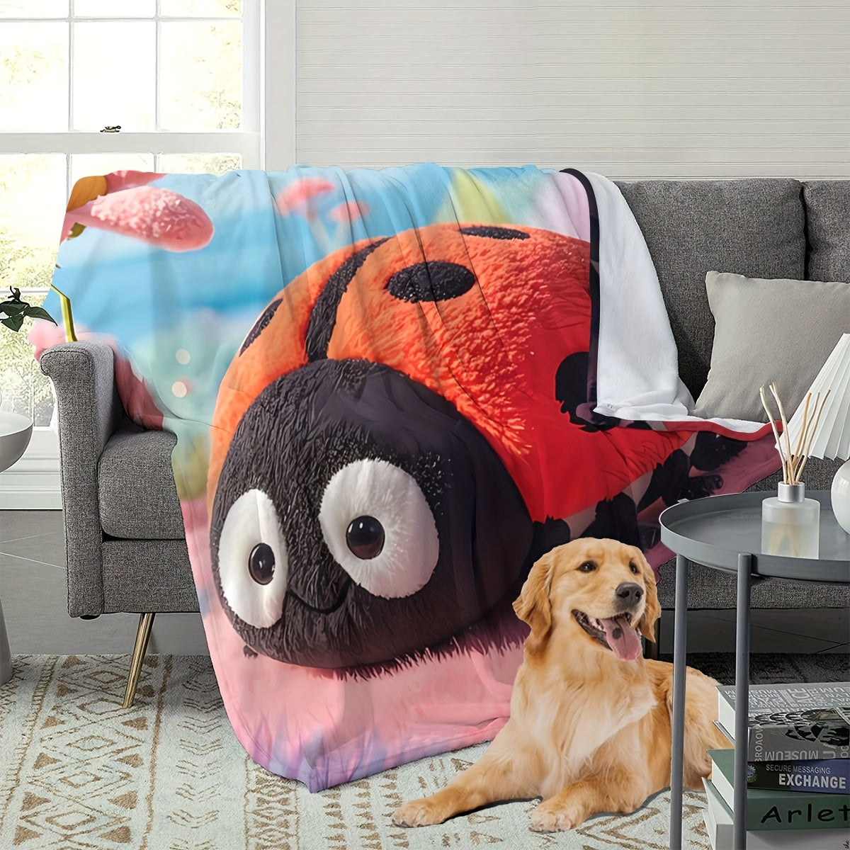 Modern Ladybug Design Plush Throw Blanket - Versatile All-Season Knit Blanket for Home and Travel - Made of Soft Polyester, Easy to Clean and Perfect Gift for Kids