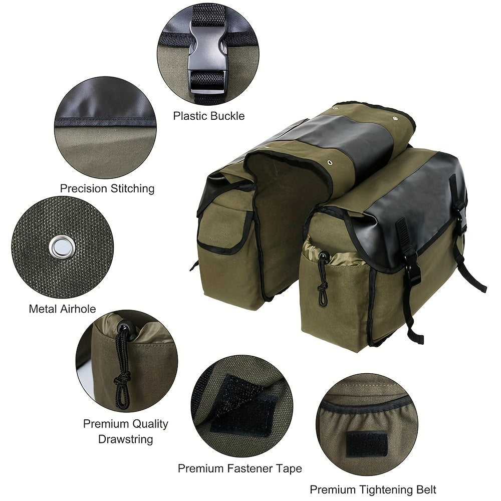 Universal large capacity canvas saddle bag for motorcycles, suitable for various bike brands.