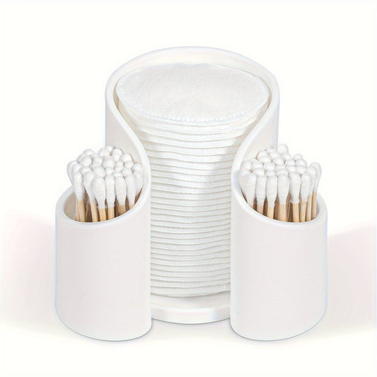 Versatile plastic dispenser for pads and dental floss, with countertop storage. Can be used independently without electricity.