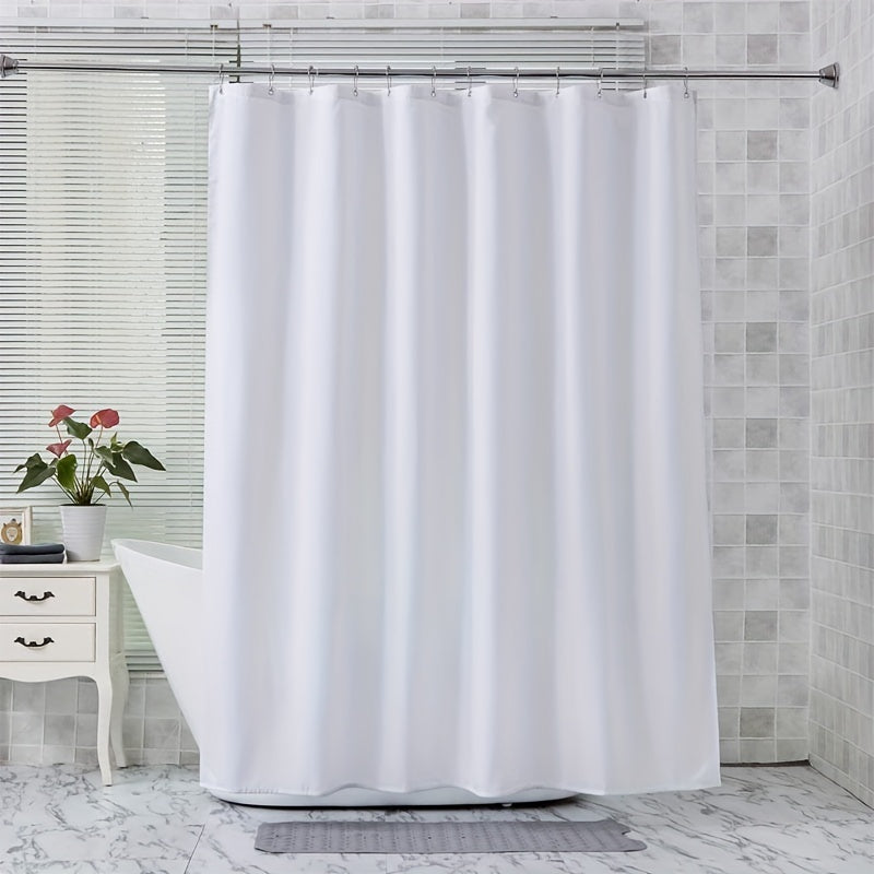 1pc White PEVA Waterproof Shower Curtain with Metal Grommets and Hooks, Machine Washable - Perfect for Bathrooms all year round.