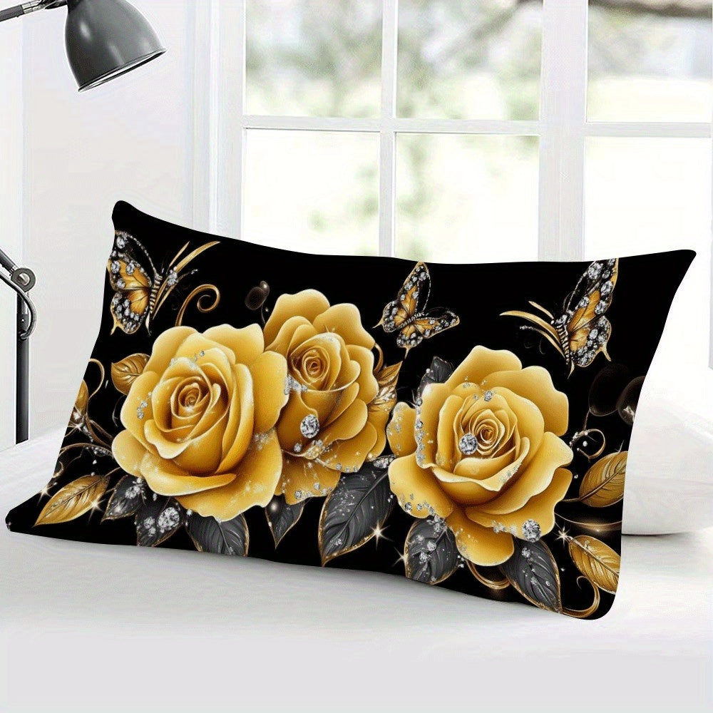 Floral Print Flannel Pillow Cover in Casual Style, Zippered, Machine Washable, Suitable for All Seasons, Ideal for Multi-Position Sleepers. Includes Decorative Cushion Case for Sofa, Bedroom, or Car. Measures 50.8x30.48 cm (Pillow Insert Not Included).