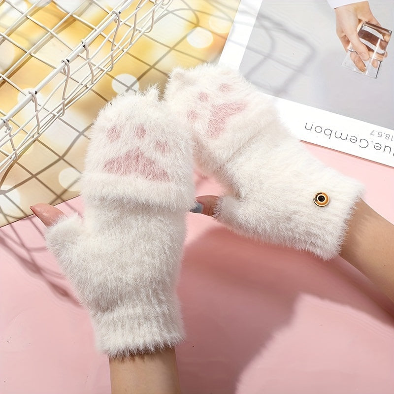 Keep your hands warm and cozy this winter with these Women's Half-Finger Convertible Gloves. Featuring a cute cat claw design, plush thickened material, and dual-purpose functionality for writing and learning in cold weather.