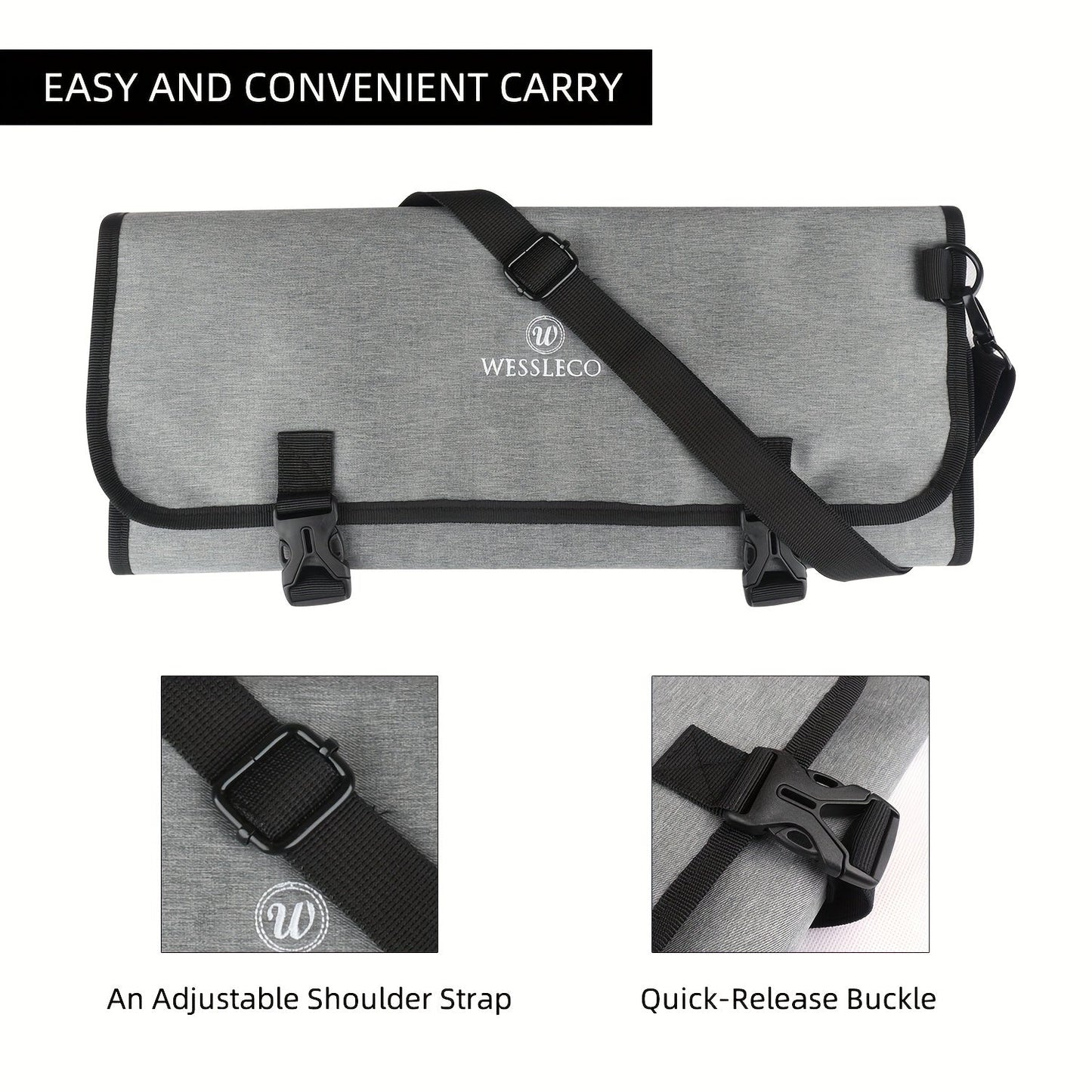 Waterproof chef knife bag with a durable roll carry case for convenient kitchen cooking, portable travel storage, and organization.