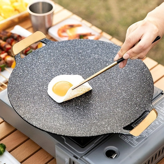 Round, non-stick Stainless Steel BBQ Grill Pan perfect for outdoor cooking and family gatherings - Multipurpose and adaptable.