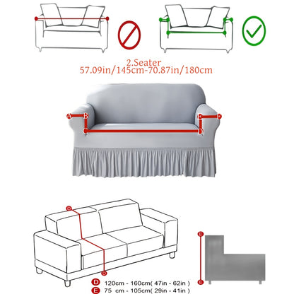 Elastic sofa cover with skirt, universal for all seasons, suitable for living room, office, and home decor.