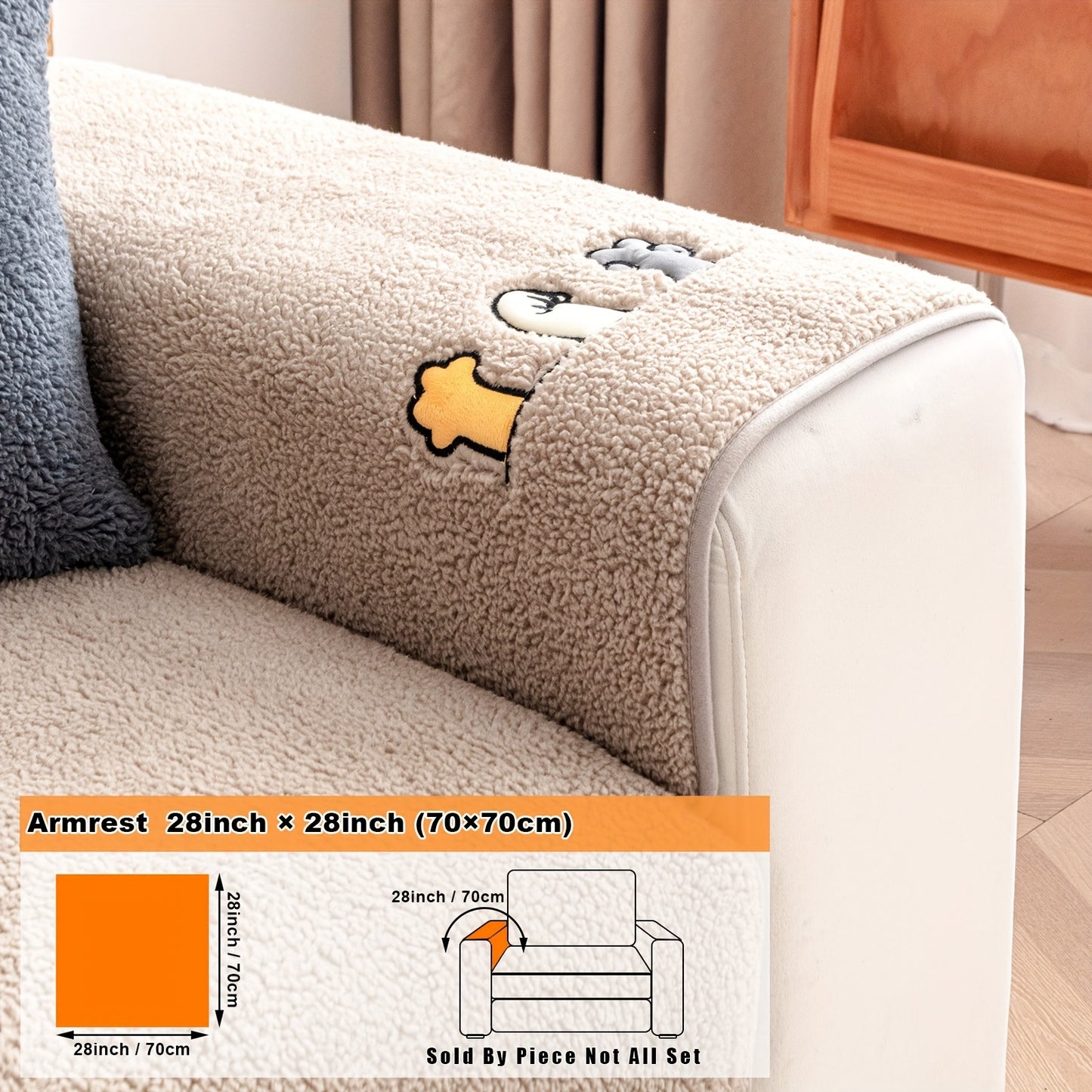 Modern plush sofa cover with paw pattern embroidery, non-slip protection for sofas, machine washable and suitable for various types of furniture.