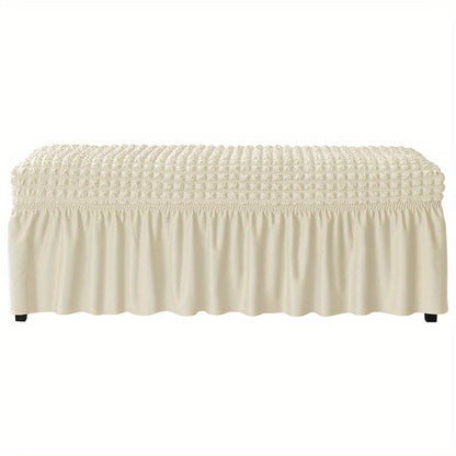 Long dining bench cover for living room or kitchen, featuring stretch, removable, and washable design.