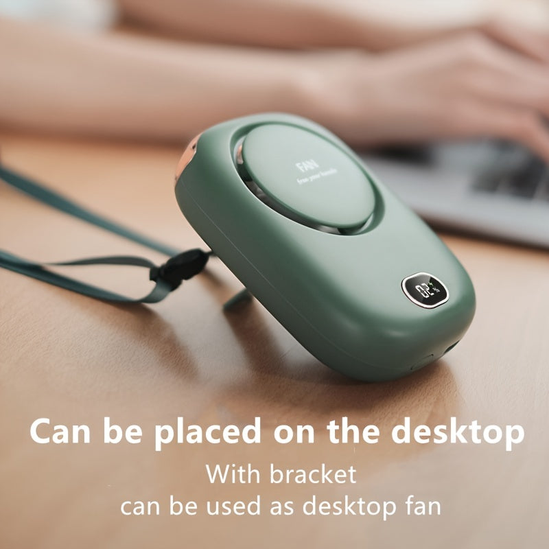 1 piece of Portable USB Fan featuring Three-Speed Large Wind Adjustment, Waist-Hanging and Desktop Stand, Power Display, and Leafless Design