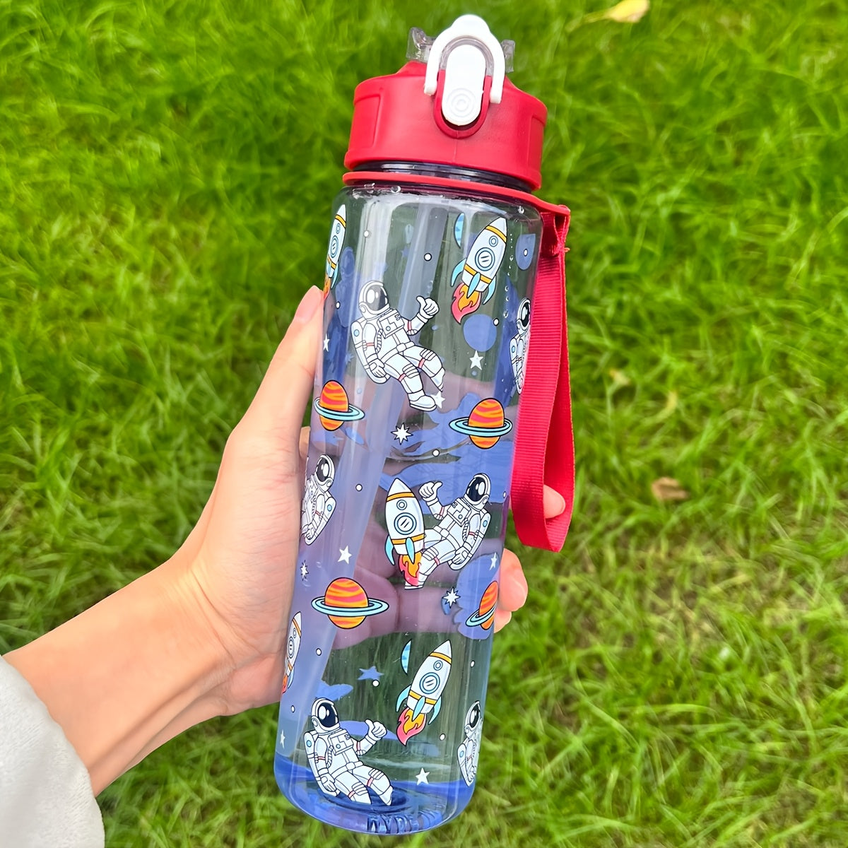 1 Cute Cartoon Print Water Bottle with Leak-Proof Flip Top, Hand Wash Only. Ideal for Outdoor Activities.