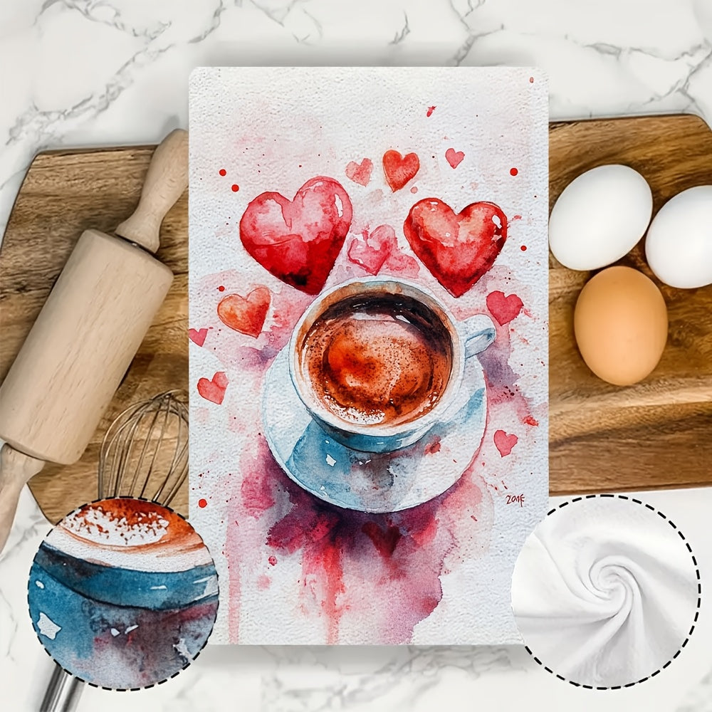 Pair of 2 Super Soft Kitchen Towels, Ideal for Valentine's Day or Anti-Valentine's Day, Created for Coffee Lovers. These Absorbent Dish Towels are Perfect for Holiday Decorating, Can be Easily Washed in the Machine, and Measure 40.64x60.96 cm.