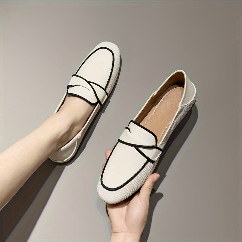 Women's Comfortable Closed Toe Flat Slip-On Shoes in Solid Color".