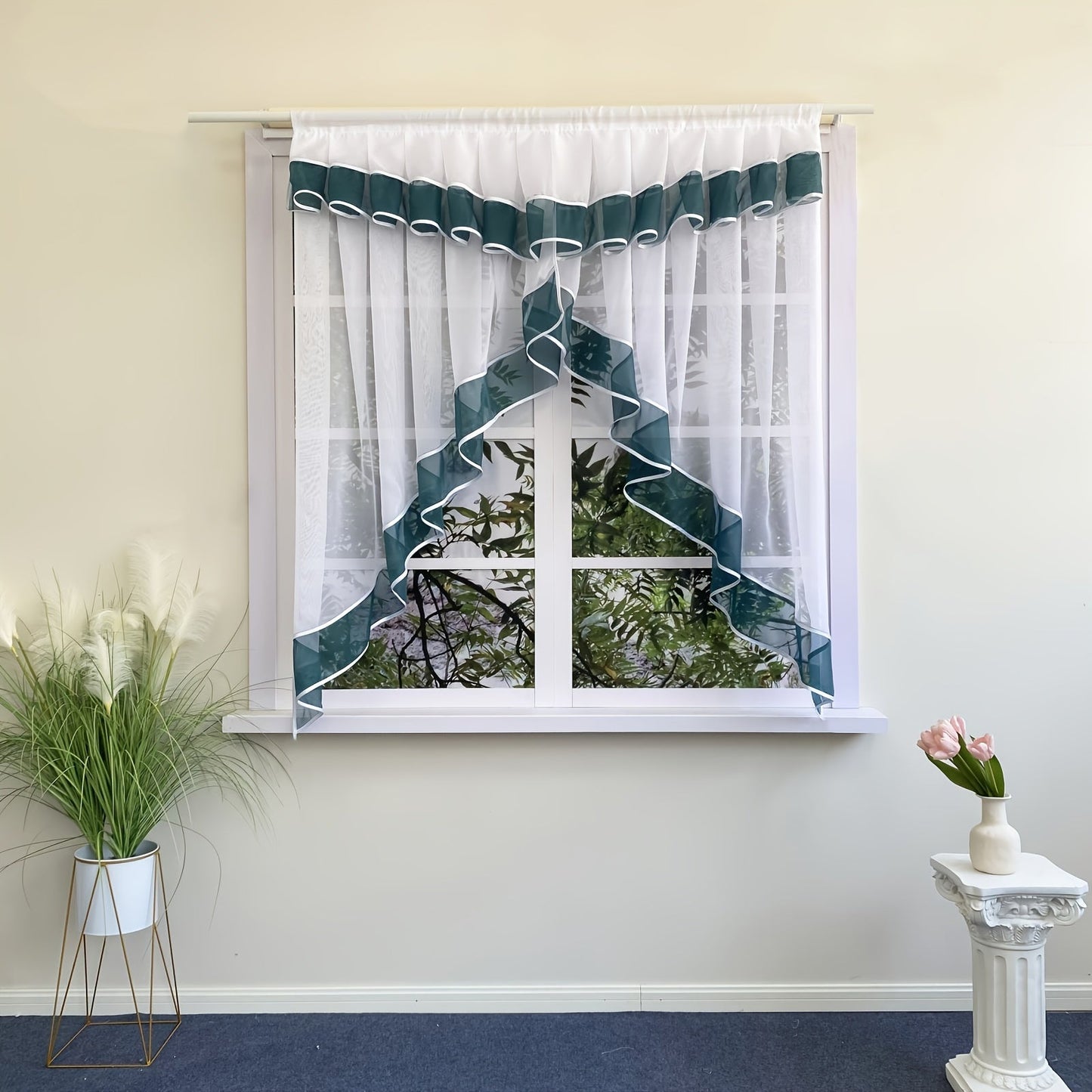 1pc Rod Pocket Curtain with Roman-inspired design, perfect for window or balcony as a stylish addition to your kitchen or bedroom décor.