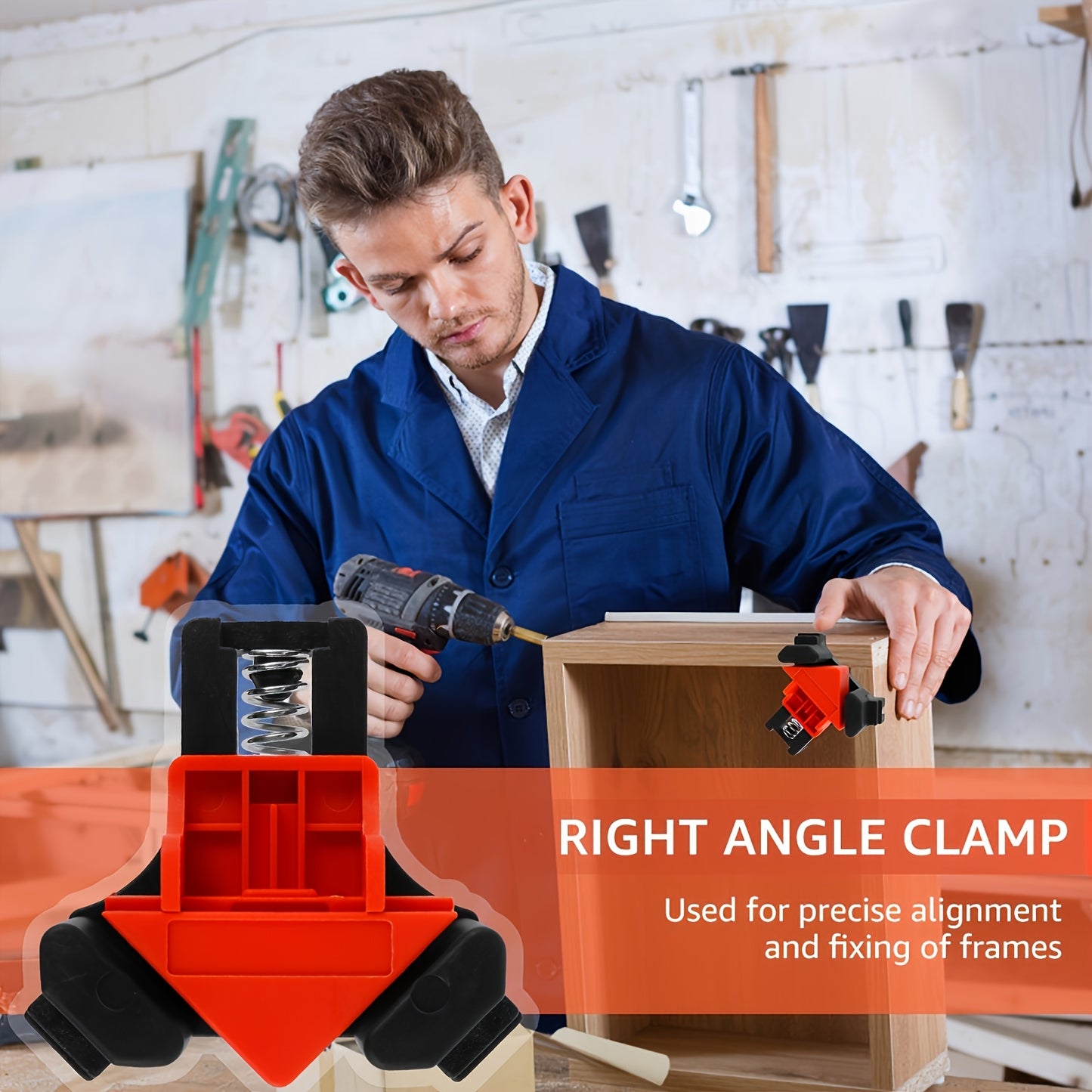 4 ABS corner clamps for photo frames and DIY projects, with adjustable 90-degree angle grips and T-joint frames.