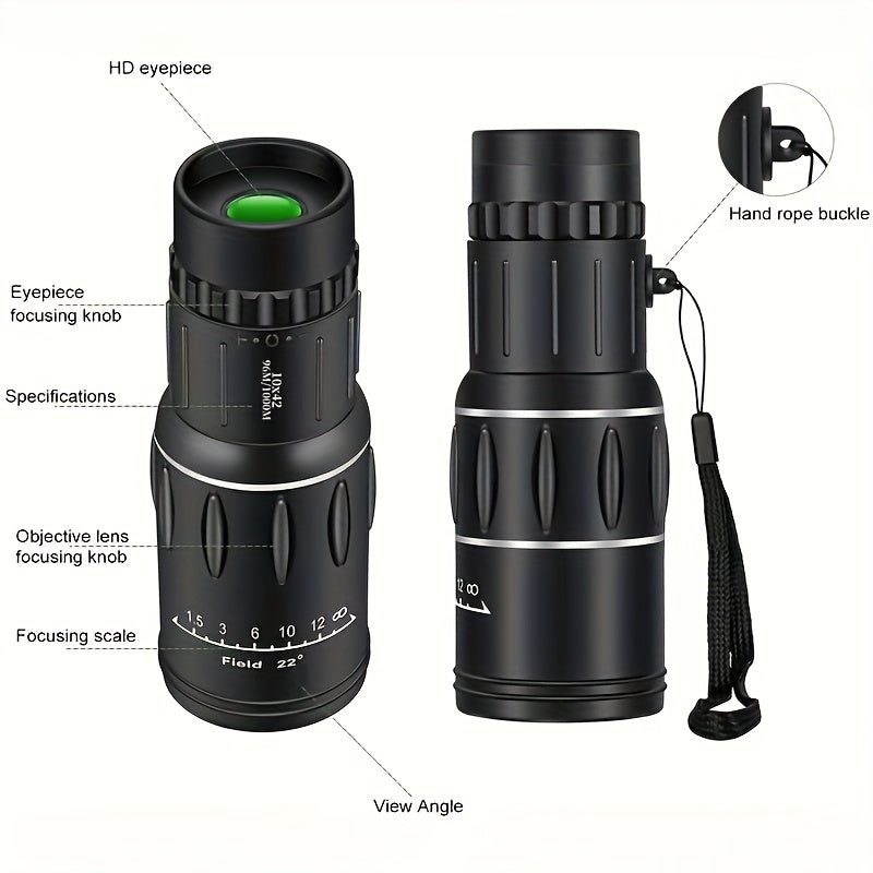 High-Definition 10x42 Monocular Telescope for Outdoor Activities with FMC Lens and Manual Focus