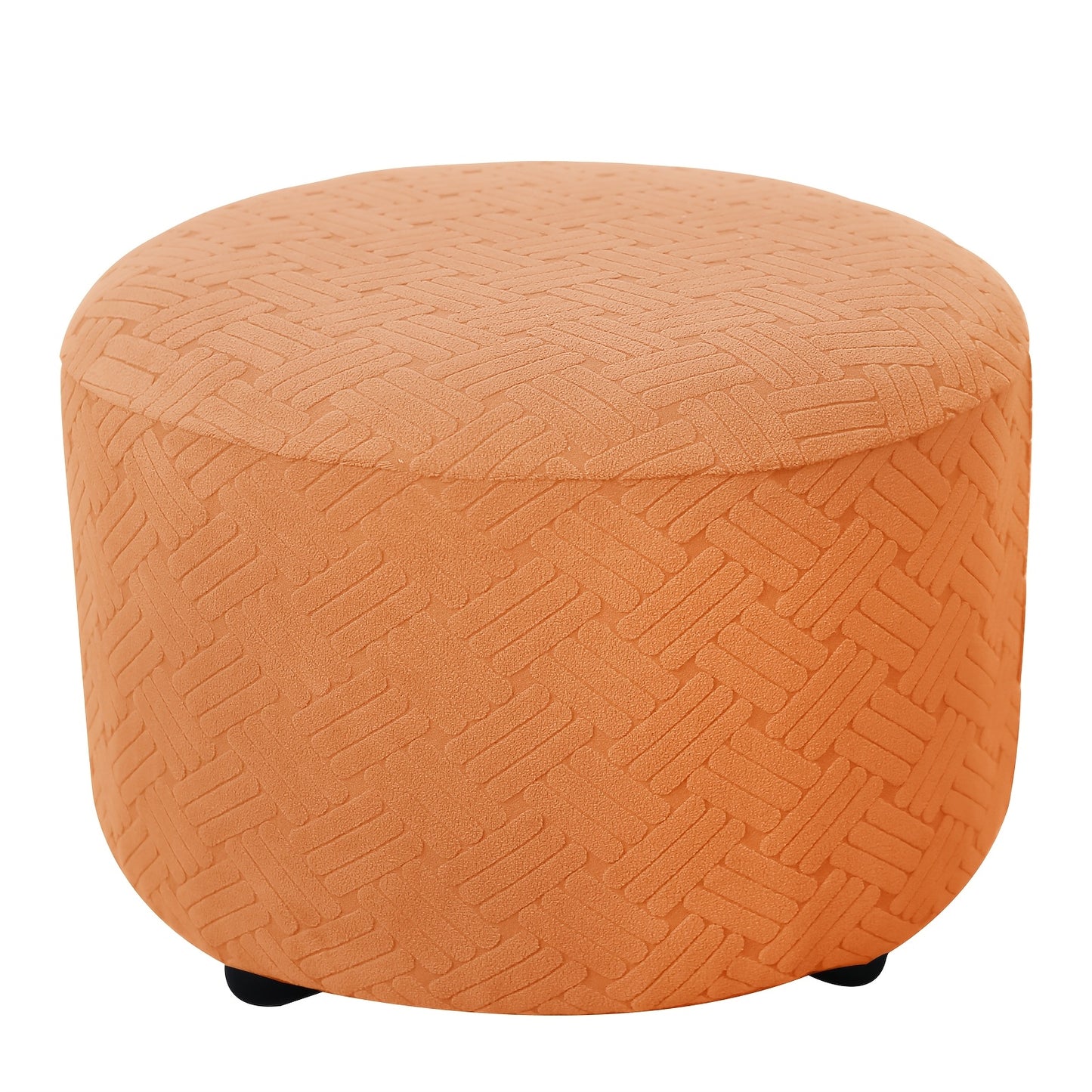 Round Jacquard footrest cover with high elasticity, suitable for foyer, living room, and bedroom. Anti-stain, anti-dust, and resistant to cat scratch and dog claw. Made of 200g plaid fabric, suitable for all seasons.