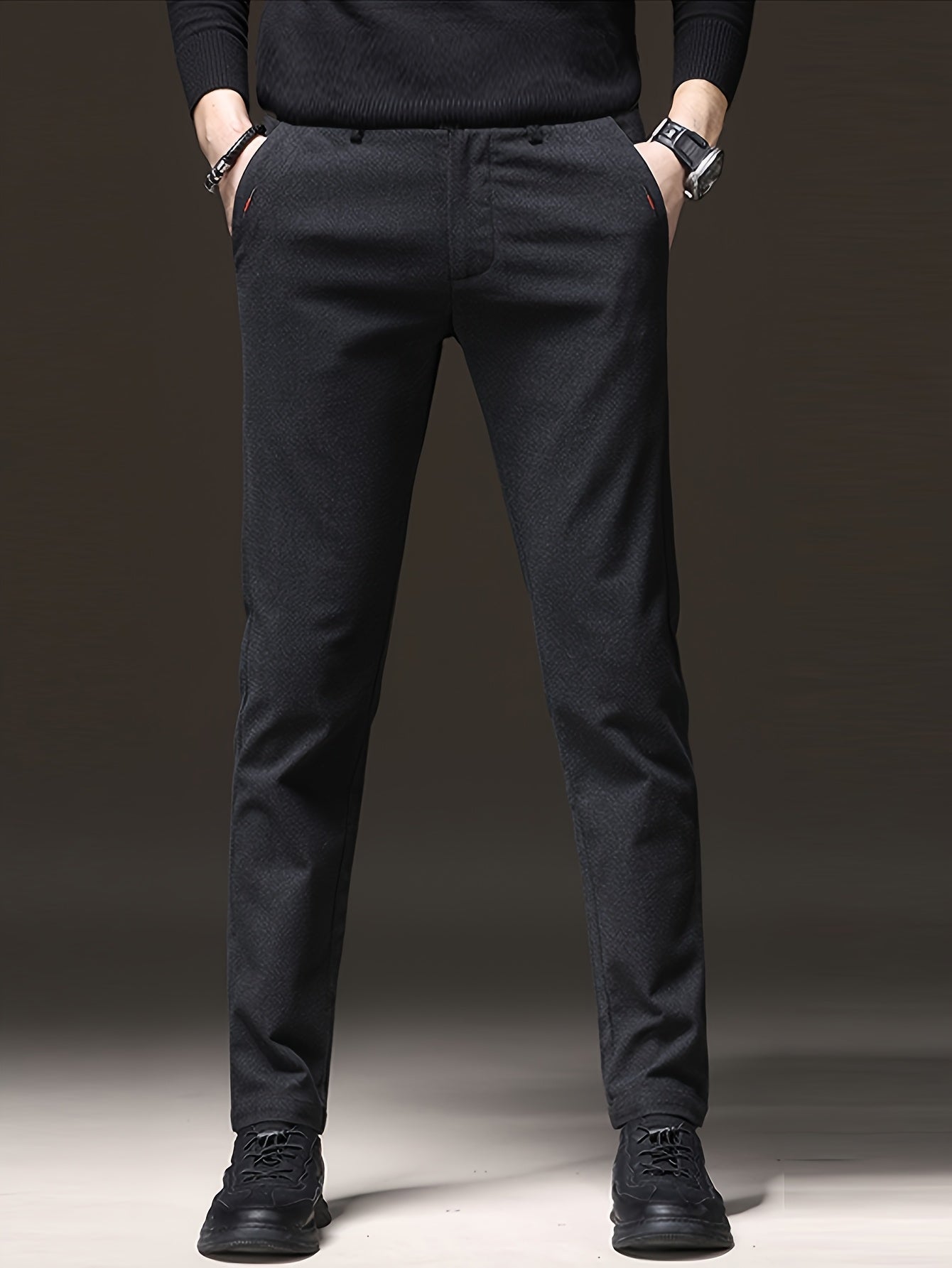 Men's Casual Business Pants in Regular Fit, Solid Color, Lightweight Polyester, Suitable for Office and Daily Wear, All Seasons.