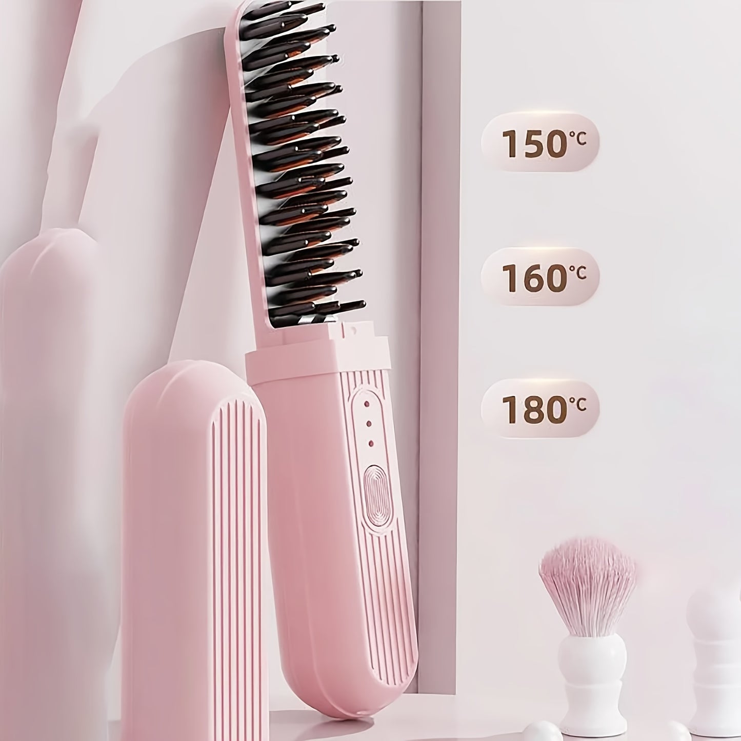 Portable hair straightener and curler with USB rechargeable thermal ion comb, anti-scalding feature, 2000mAh lithium battery, USB-C charging. Travel-friendly and perfect gift for women.