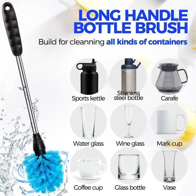 Long-Handle Stainless Steel Bottle Brush Set with Triangular Bristles - Perfect for Coffee & Espresso Machines, Sports Bottles, Milk Bottles, Insulated Cups, and Glassware - Tough, Non-Scratching Cleaning Tool for Home & Bathroom.