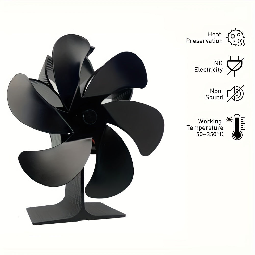 One or two pieces of a 6-blade wooden stove fan, designed for distributing heat from wood, gas, or log burner stoves. This heat-powered wall fan is a cozy accessory for home heating during autumn and winter. It does not require electricity and comes with