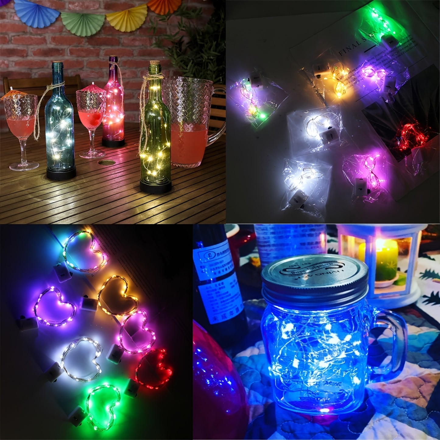 Battery operated LED string lights in a 10-pack, available in lengths of 99.06cm, 198.12cm, and 299.72cm with 10, 20, or 30 LEDs. Perfect for indoor decoration such as BOBO balloons, parties, weddings, and Christmas, these lights create a warm and