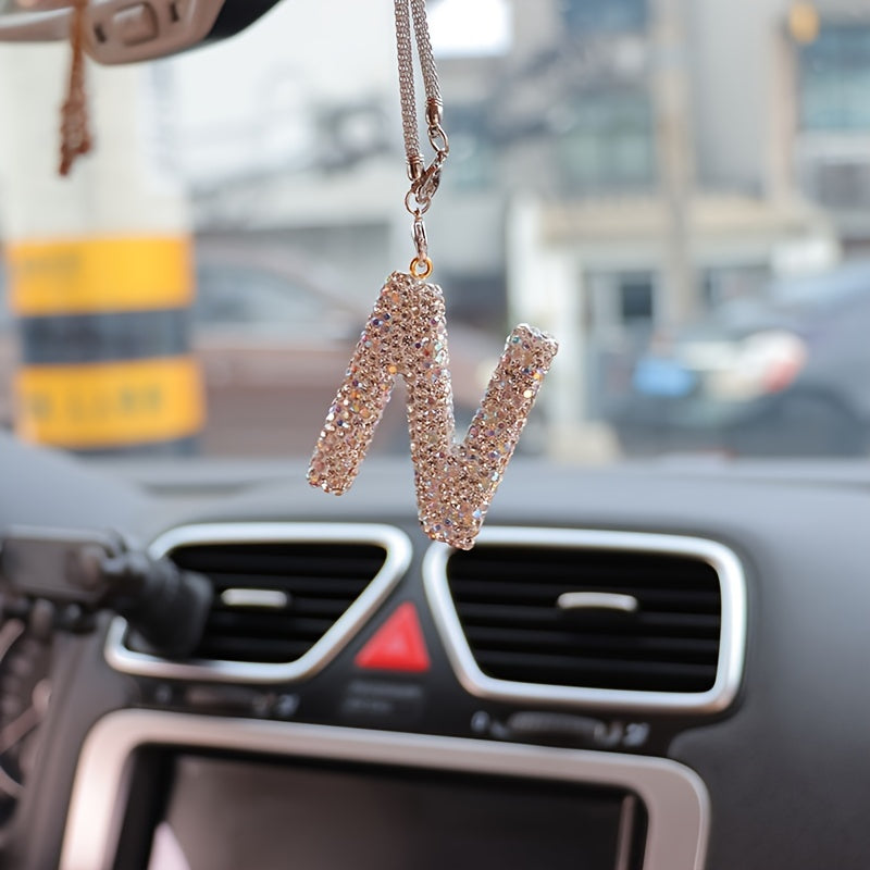 Crystal Bling Alphabet Letter Pendant for Vehicle Mirror - Durable Metal Material