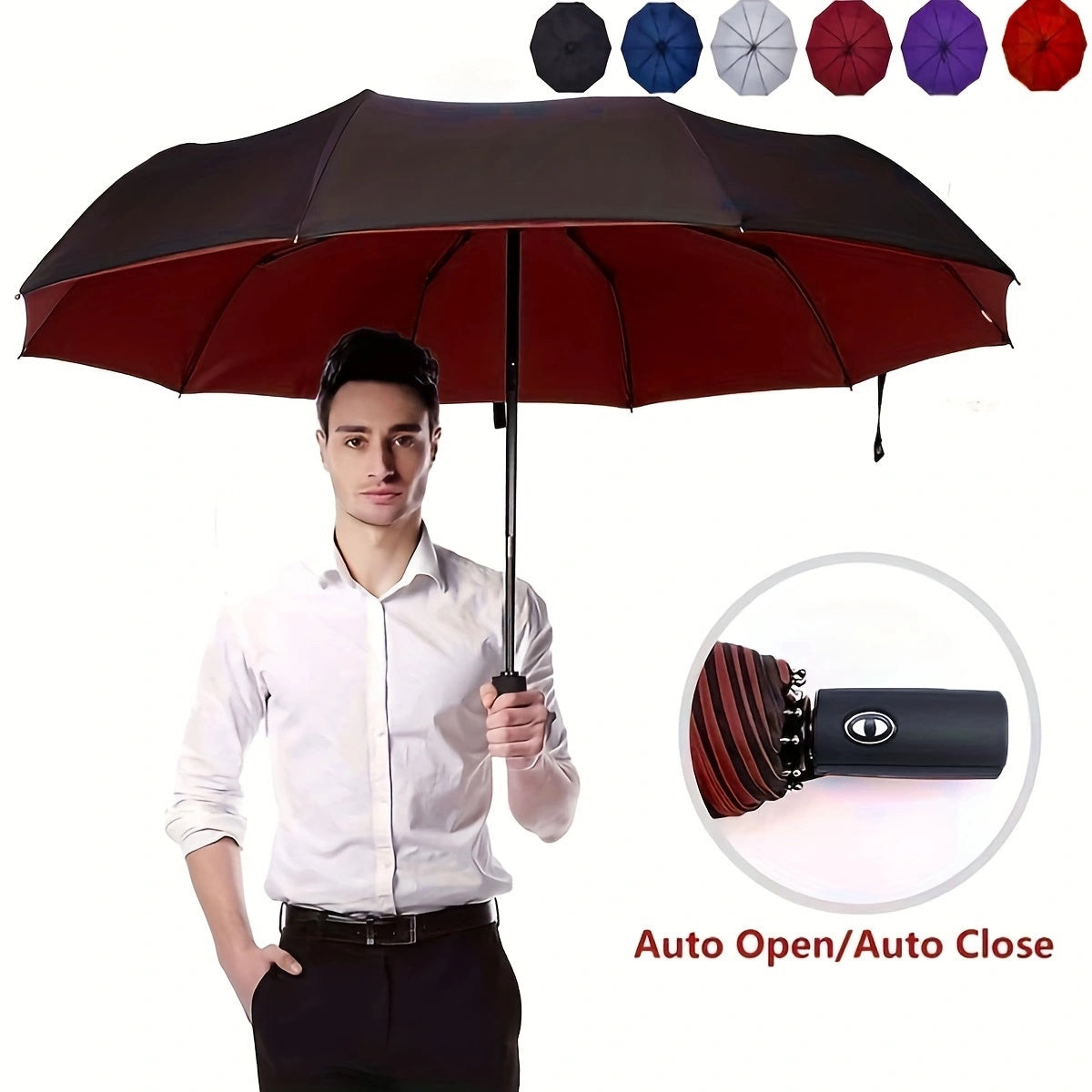 Automatic tri-fold umbrella with windproof feature and durable canopy for enhanced rain protection, perfect for business use.