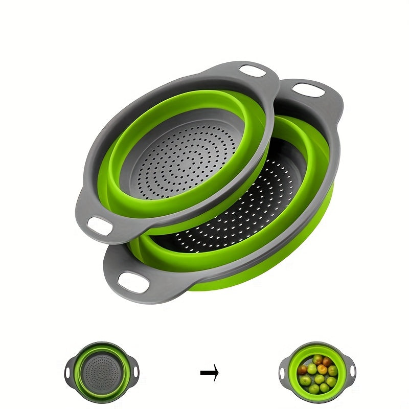 Silicone Collapsible Colander with Handle - Perfect for Washing and Draining Fruit, Vegetables, and Pasta - A Kitchen Gadget for Easy Cleaning and Cooking