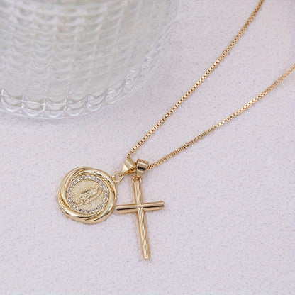 Elegant and simple, the Inlaid Zirconia Virgin Mary and Cross Pendant Necklace is a perfect gift for Mother's Day and birthdays. This detachable layered charm fashion jewelry combines style and spirituality to create a unique and meaningful piece for