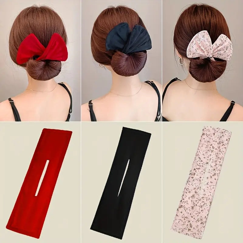 Bohemian bun maker headband with French curling iron for lazy hair styling. Made of polyester fiber with rotating twist reel for easy use. Bohemian hair accessory.