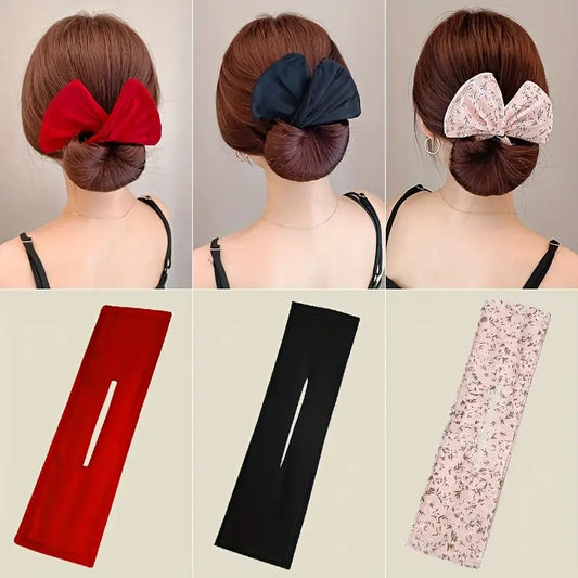 Bohemian bun maker headband with French curling iron for lazy hair styling. Made of polyester fiber with rotating twist reel for easy use. Bohemian hair accessory.