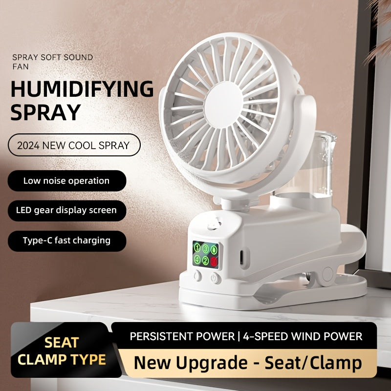 Introducing a convenient 2-in-1 USB fan and humidifier! This portable desktop fan offers 4 adjustable wind speeds and 2 humidity levels for customizable comfort. Operating silently at 360°, it keeps you cool and comfortable round the clock. Perfect for