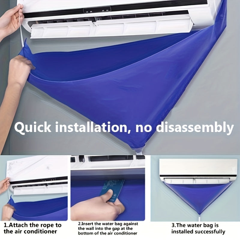 Protective PVC Cover for Air Conditioner & Range Hood with Water Collection Bag - 99.06cm W x 200.66cm L, Durable, Reusable, Easy DIY Installation for Wall & Floor Protection, Blue