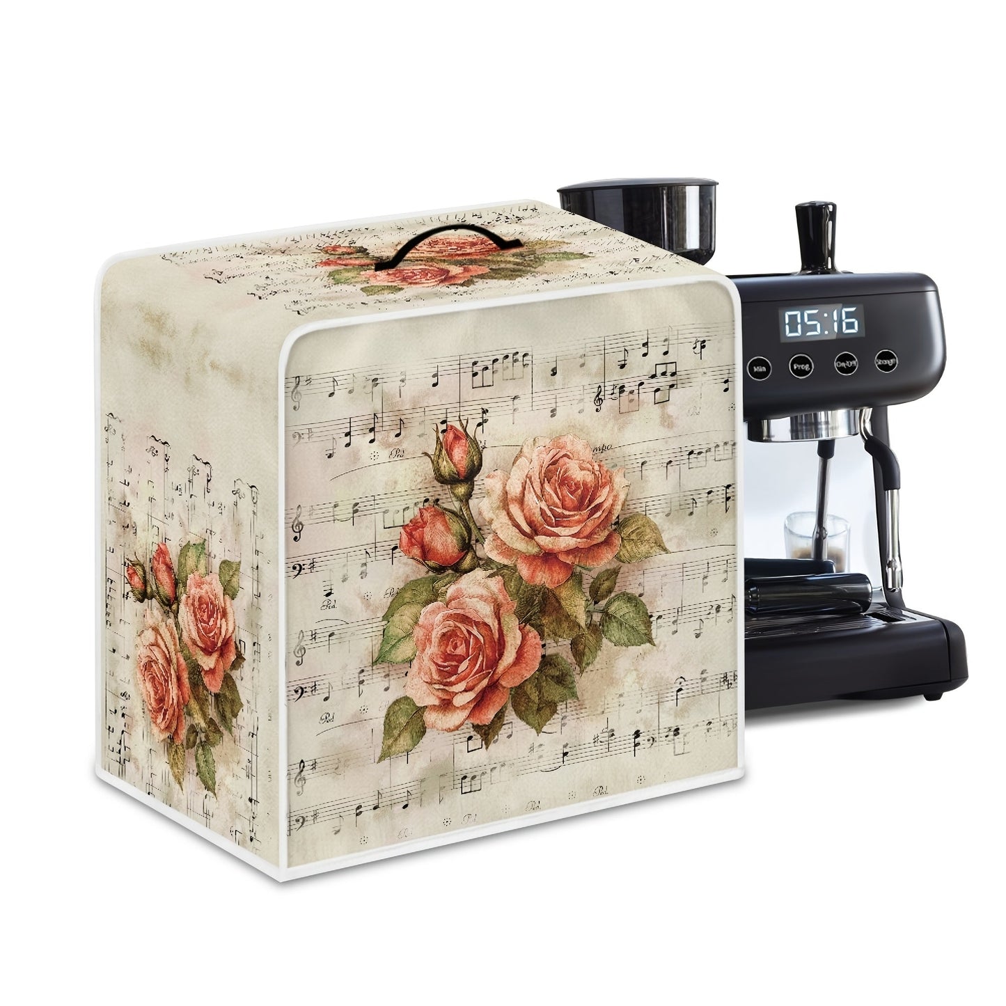 Cover your coffee machine in style with the Artistic Rose Music Coffee Machine Cover featuring a convenient handle. This dustproof kitchen appliance protector is perfect for mixers and blenders, adding a touch of home decor to your kitchen. Get this 1pc