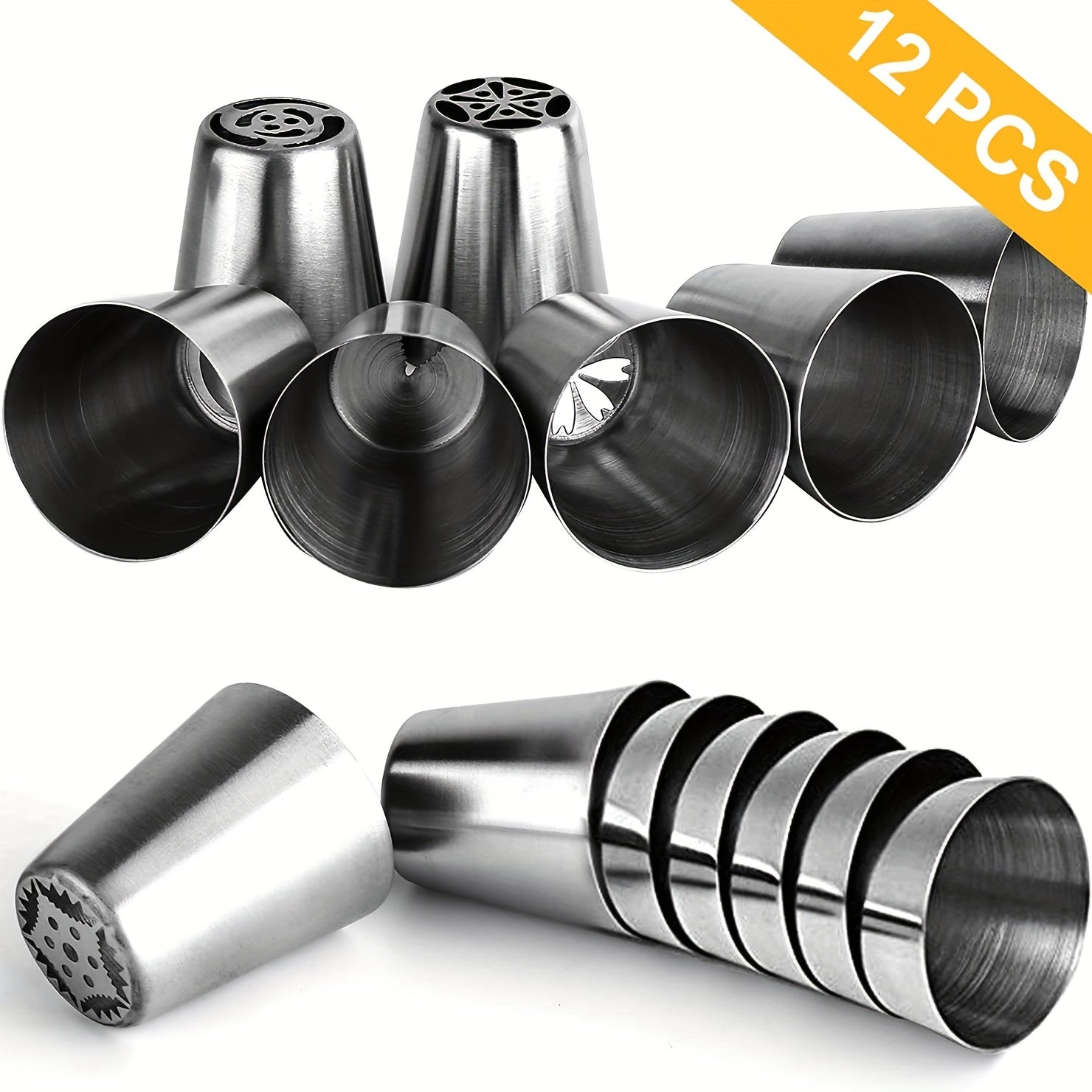 Cake decorating set includes 47 pieces, such as 12 flower pastry tips nozzles, 2 leaf shape piping tips, 2 couplers, and 30 piping bags. These tools are perfect for cake decorating, baking supplies, and creating cookies and cupcakes.