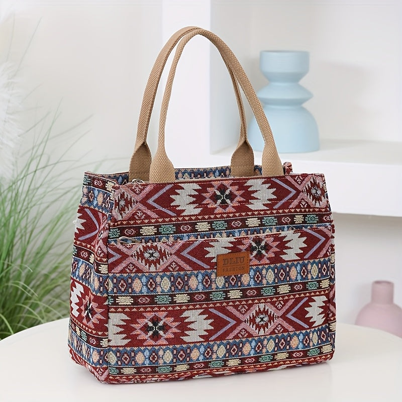 New products including thick knitted jacquard fabric handbags, tote bags, convenient shopping bags, storage bags for moms on the go, women's bags, cloth bags, unisex and ethnic style square