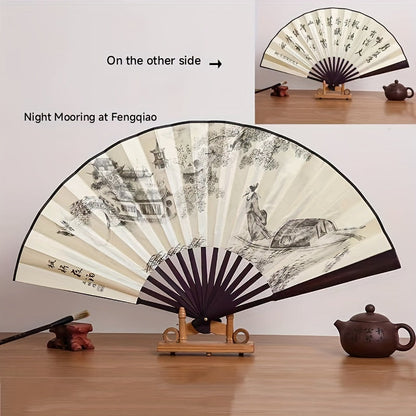 Beautiful 10-inch Bamboo Folding Fan featuring a Dual-Sided Silk Design - Inspired by Traditional Chinese Style, Ideal for Women's Fashion Accessory, Generous Size, Luxurious Silk Material