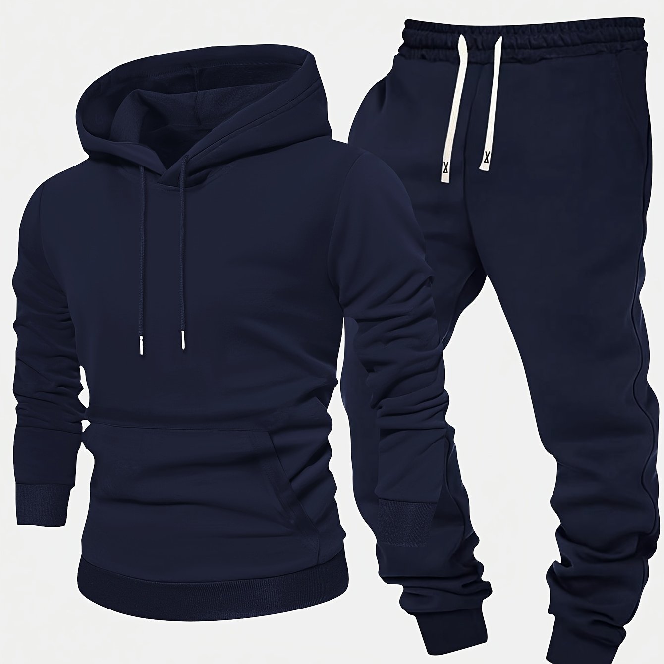 Men's 2pcs Casual Set: Solid Color Hoodie with Kangaroo Pocket & Drawstring Pants for Spring & Autumn