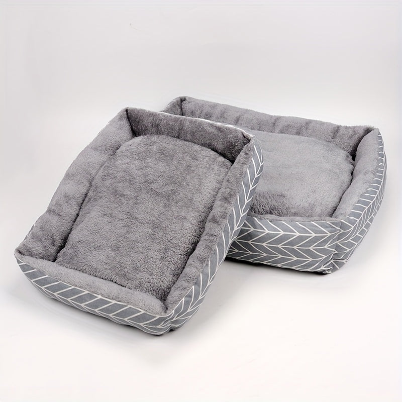 Stylish and durable pet bed for small dogs and cats with cozy pillow-style design and non-slip waterproof base. Made with polyester argyle pattern and polypropylene fiber filling for extra