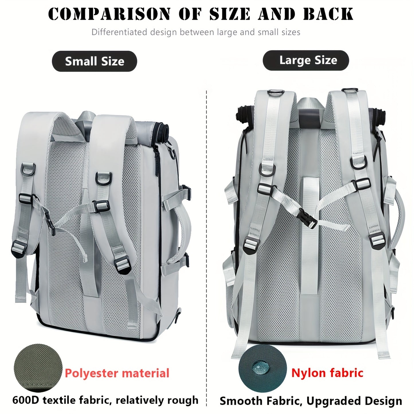 Men's travel backpack with large capacity for hiking, business, and laptops, includes a waterproof shoe bag.