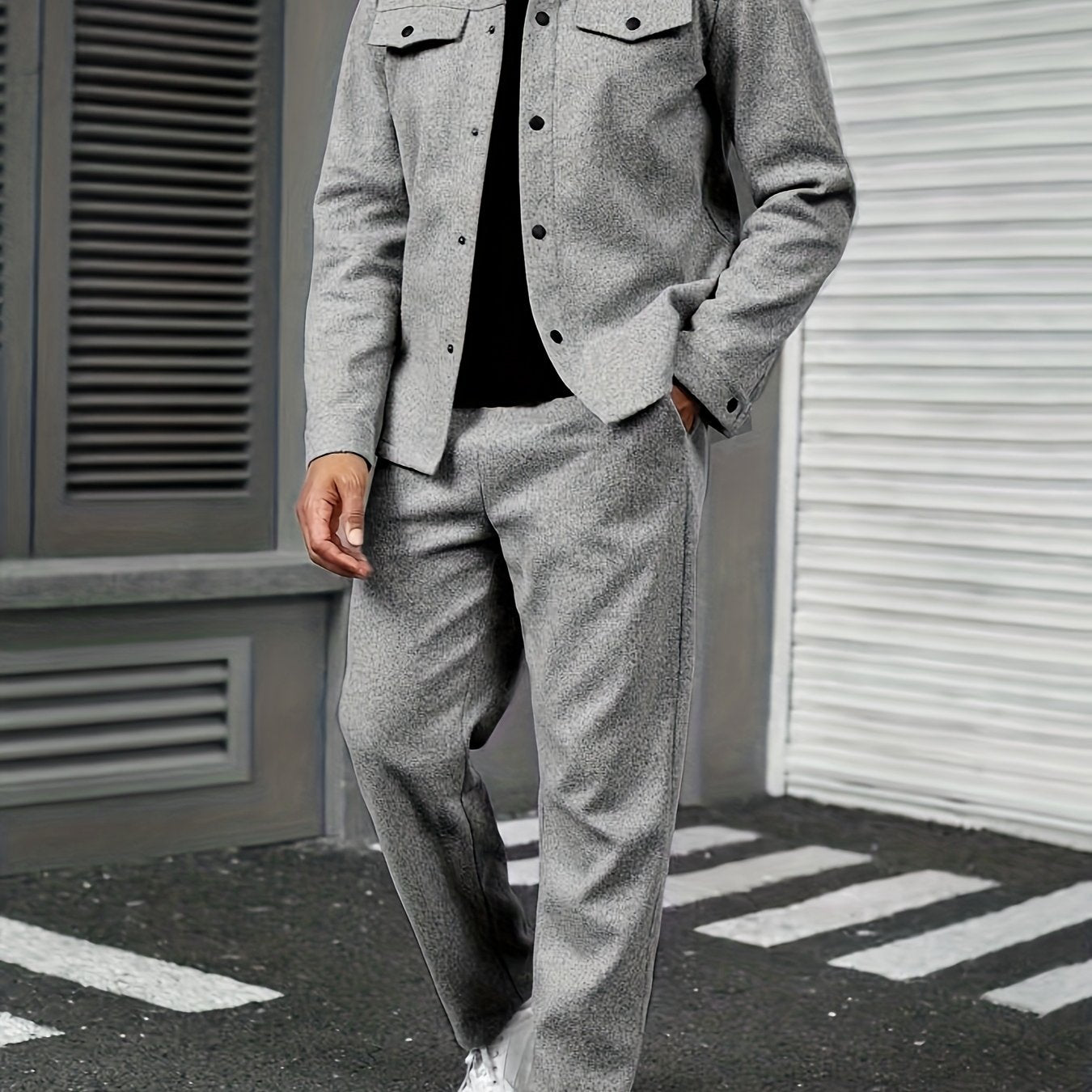 Casual wear men's two-piece outfit in solid colors for autumn.