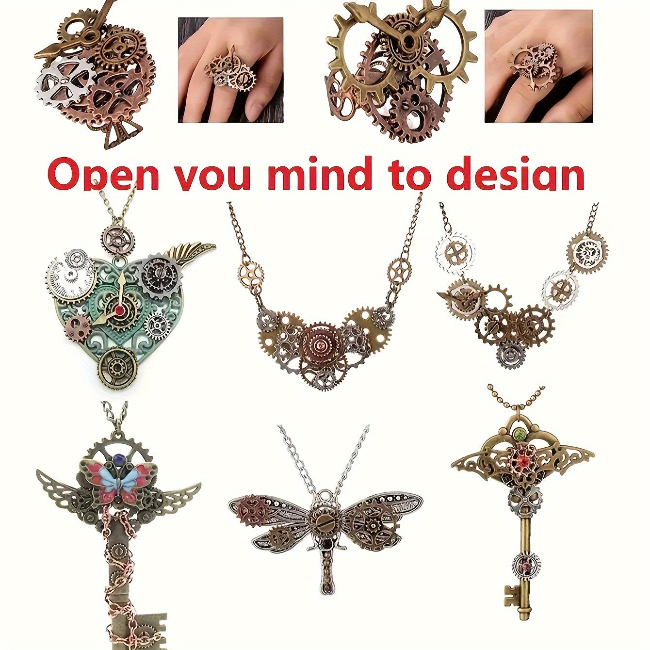 [Best-Selling] Set of 160 Vintage Bronze Alloy Charms - Steampunk Mechanical Gear & Clock Pendants for DIY Jewelry Making, Retro Style with Antique Bronze Finish