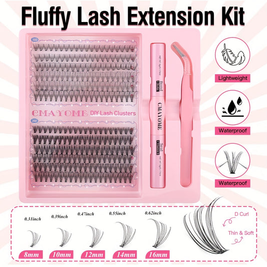 Pink Series DIY False Eyelashes Set includes 240pcs of C-shaped Curly False Eyelashes and 140pcs of Glue Tweezers. Features 8-16mm length, low sensitivity, easy application, and